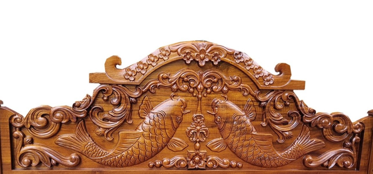 Fish Headboard-Teakwood Bed