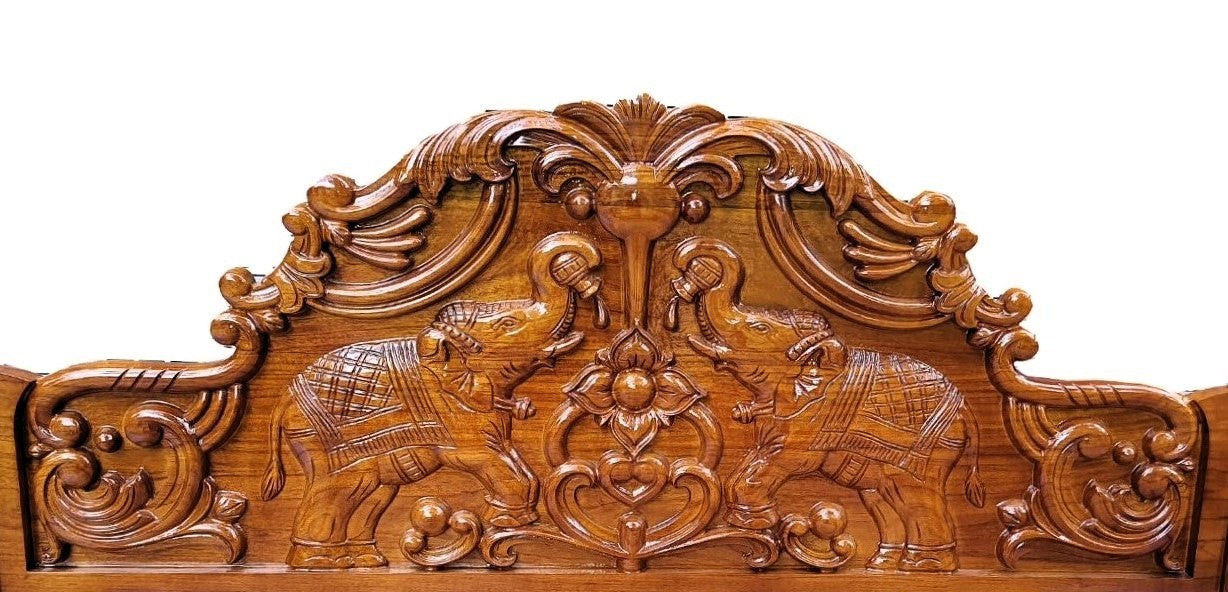 Elephant (Hand Carving) Headbord-Teakwood Bed