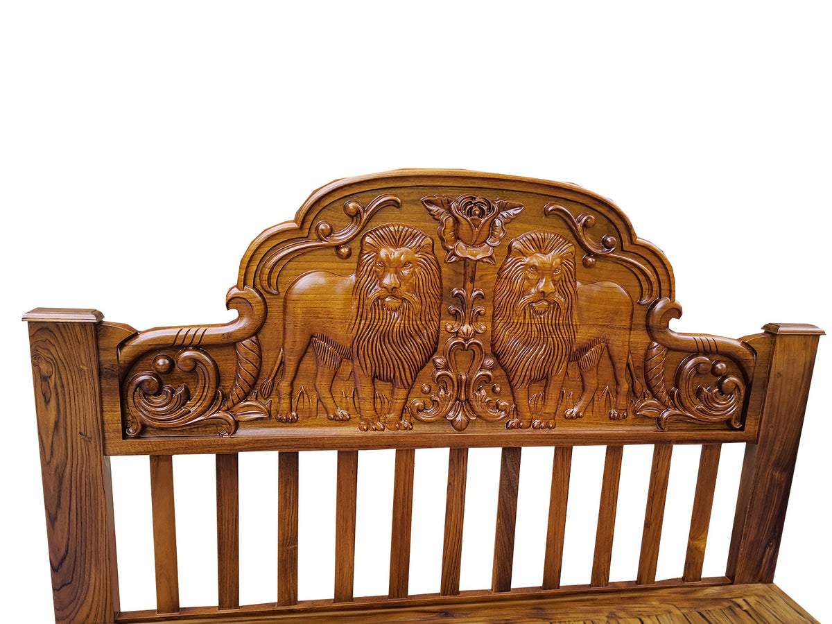 Lion Headboard-Teakwood Bed