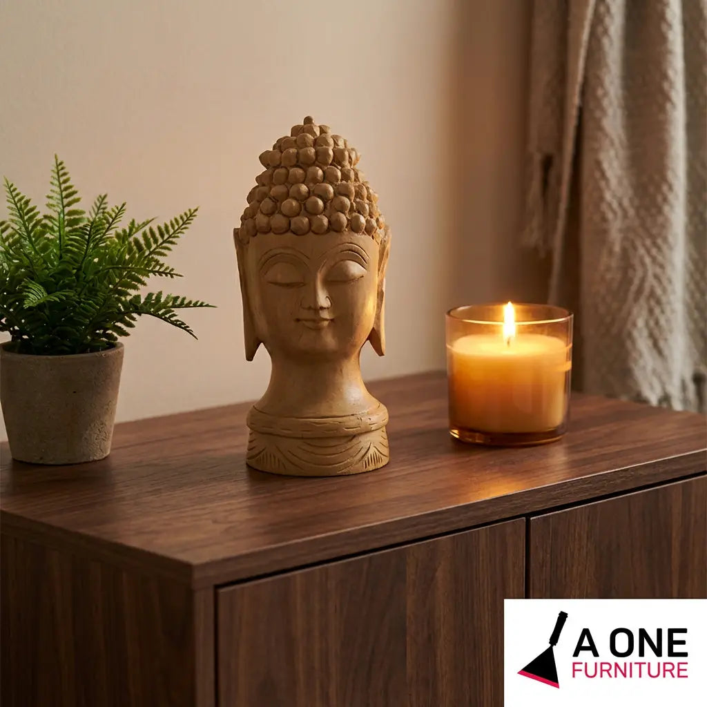Meditating Buddha Head – Handcrafted Wooden Statue