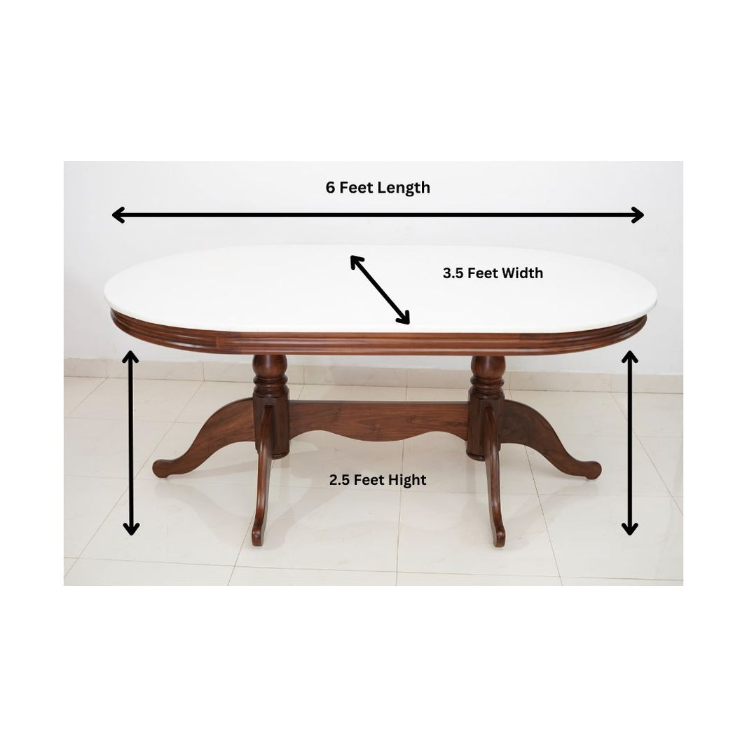 White Streak - Teak Wood (Marble Top Dining Table Set)
