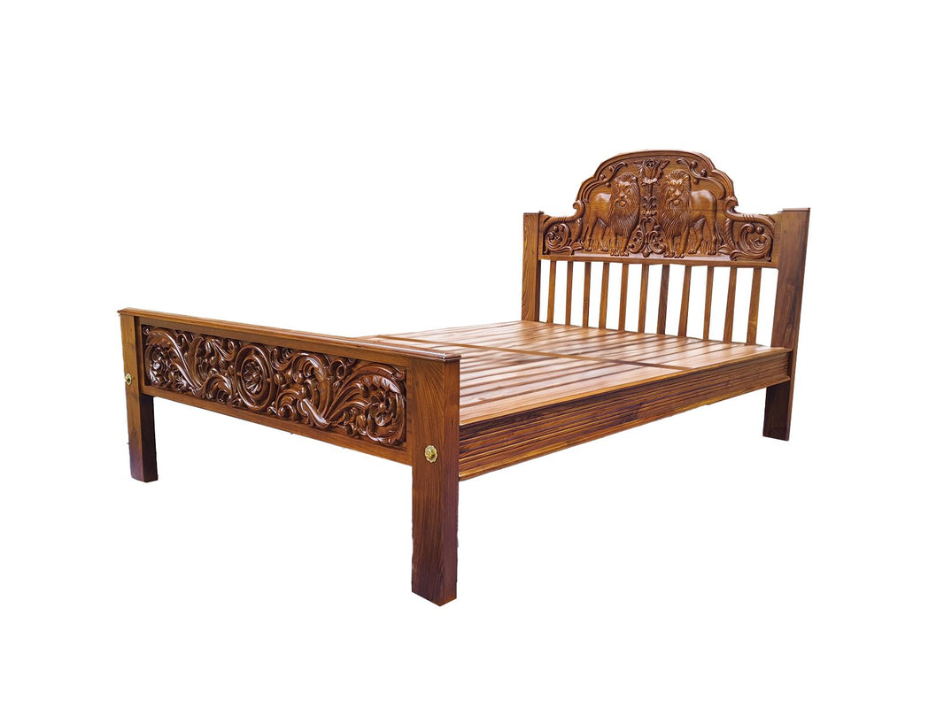 Lion Headboard-Teakwood Bed