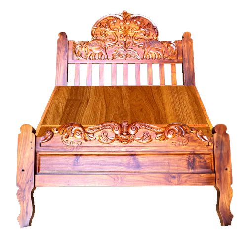 Elephant (Hand Carving) Headbord-Teakwood Bed
