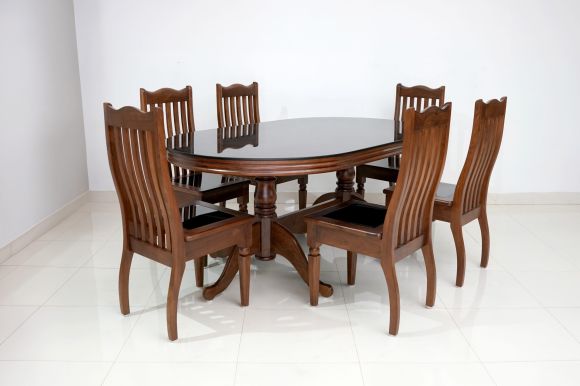 #A1 Black Lagoon – Original Teak Wood (Glass Top Dining Table Set)