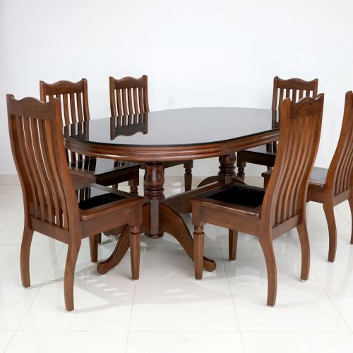 #A1 Black Lagoon – Original Teak Wood (Glass Top Dining Table Set)