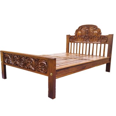 Premium Teakwood – Super King Bed Frame Lion Headboard (6×6.6 feet – 180x200cm)