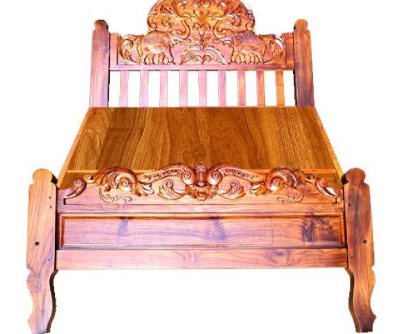 Elephant (Hand Carving) Headbord-Teakwood Bed